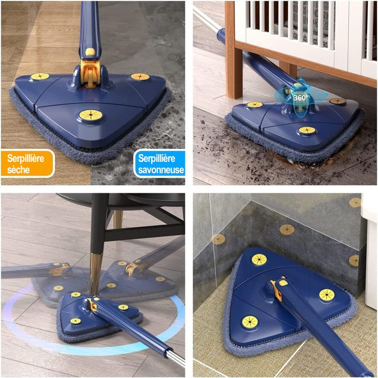 Ingénieuse serpillière rotative à 360°, pliable et téléscopique, avec 3 chiffons en microfibre ultra-épais. La livraison est offerte.