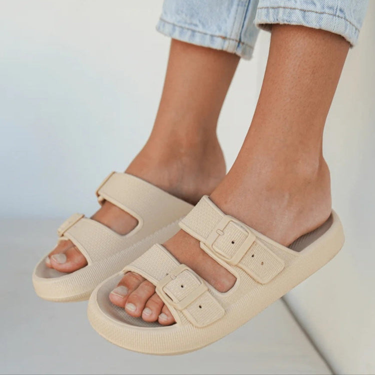 Sandales à boucle épaisses à plateforme - sandales tendance de l'été, sandales pour la maison, sandales de plage, semelle souple en EVA antidérapante. La livraison prioritaire est offerte !