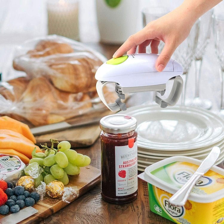 Ouvre-bocal électrique ergonomique et sécurisé, adaptable à diverses tailles de couvercles, fonctionnement économique et sans effort avec bouton poussoir, matériaux durables. La livraison est offerte !