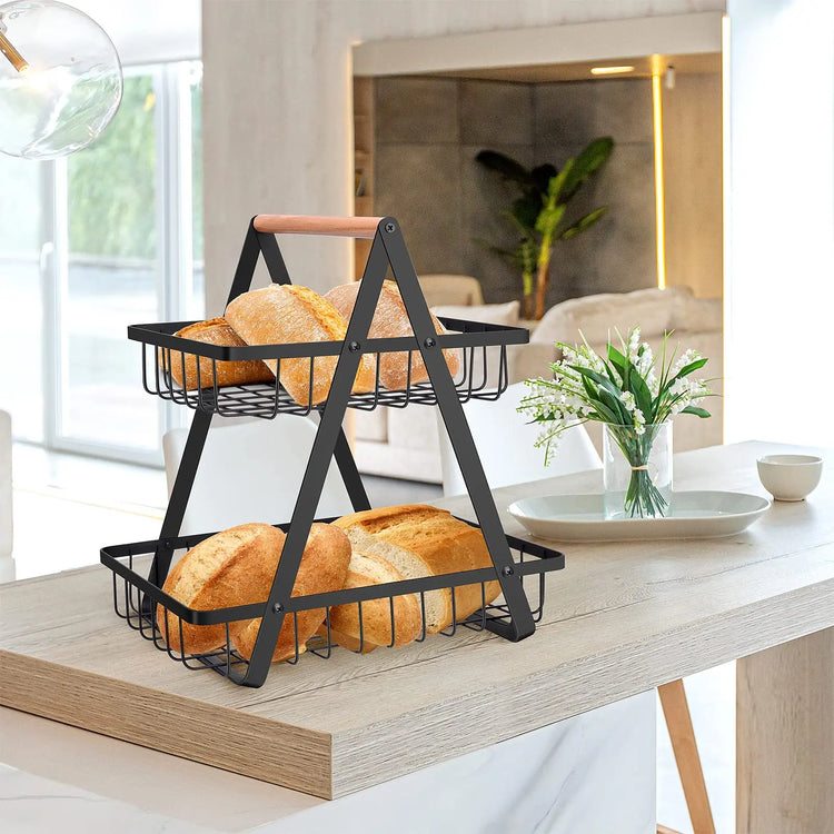 Magnifique panier à fruits et légumes, superposés 2 ou 3 niveaux, avec poignée en bois, design élégant pour cuisine et salle de bain, facile à monter et stable. Produit Top Premium. La livraison prioritaire est offerte!