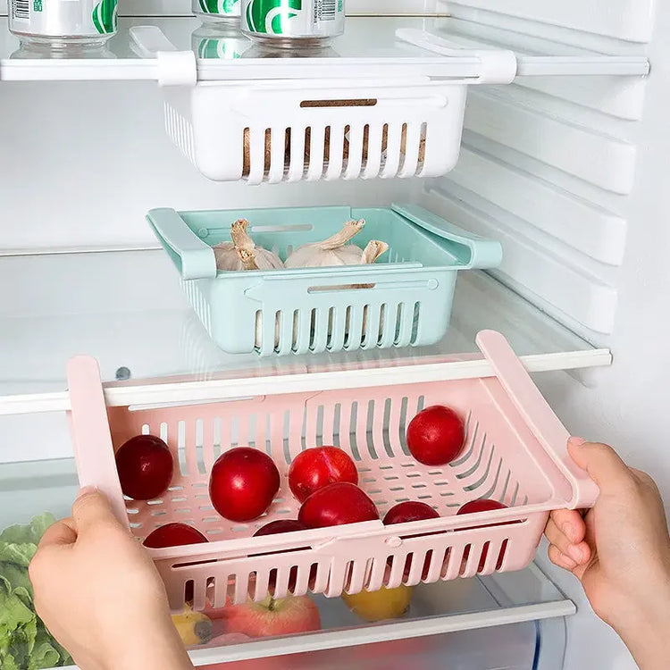 Joli tiroir de rangement pour réfrigérateur, extensible jusqu'à 28,5cm, un essentiel pour bien organiser vos aliments! La livraison est offerte !