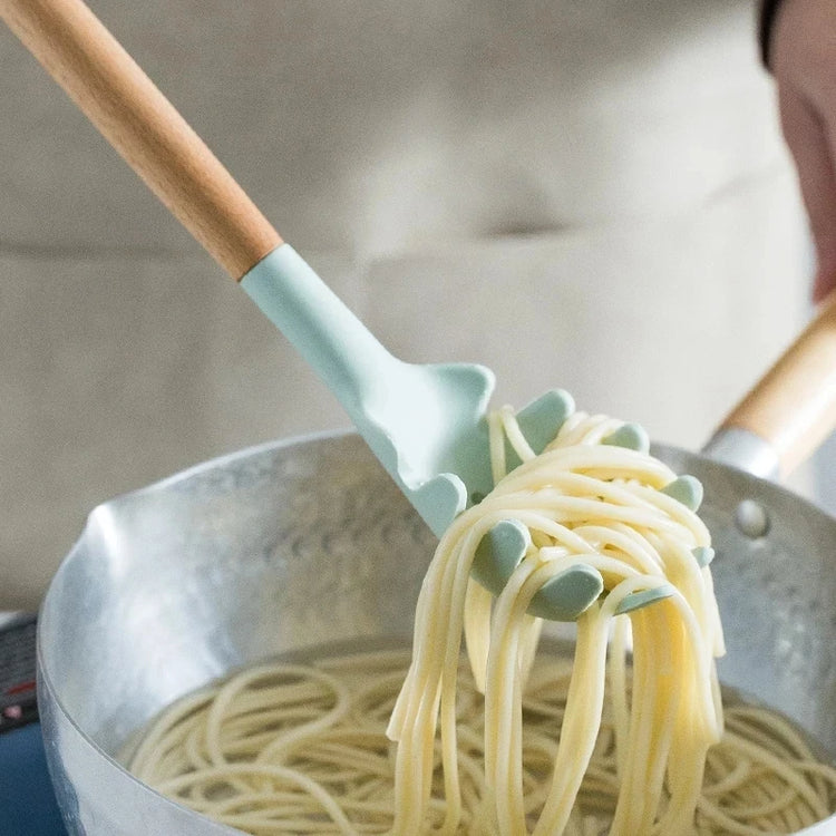 Magnifique ensemble d'ustensiles de cuisine en silicone sans BPA, résistants à la chaleur, anti-rayures avec manche en bois et bac de rangement, idéal pour cuisiner en toute sérénité. 12 pièces, produit Premium. La livraison est offerte !