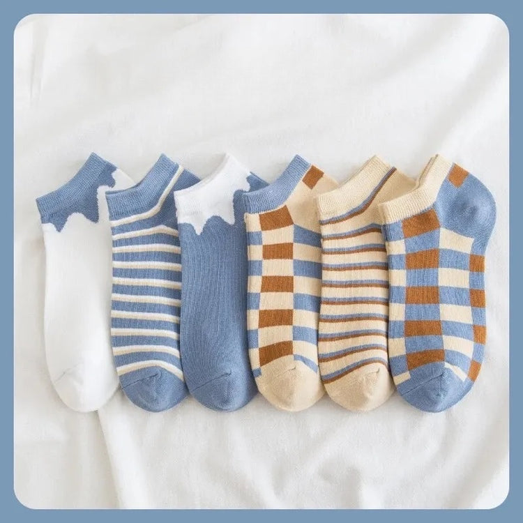 Superbes chaussettes pour femme, à rayures et à carreaux, confortables, douces, respirantes et extensibles, taille unique. Idéales pour le printemps et l'été ! Lot de 6. La livraison prioritaire est offerte !