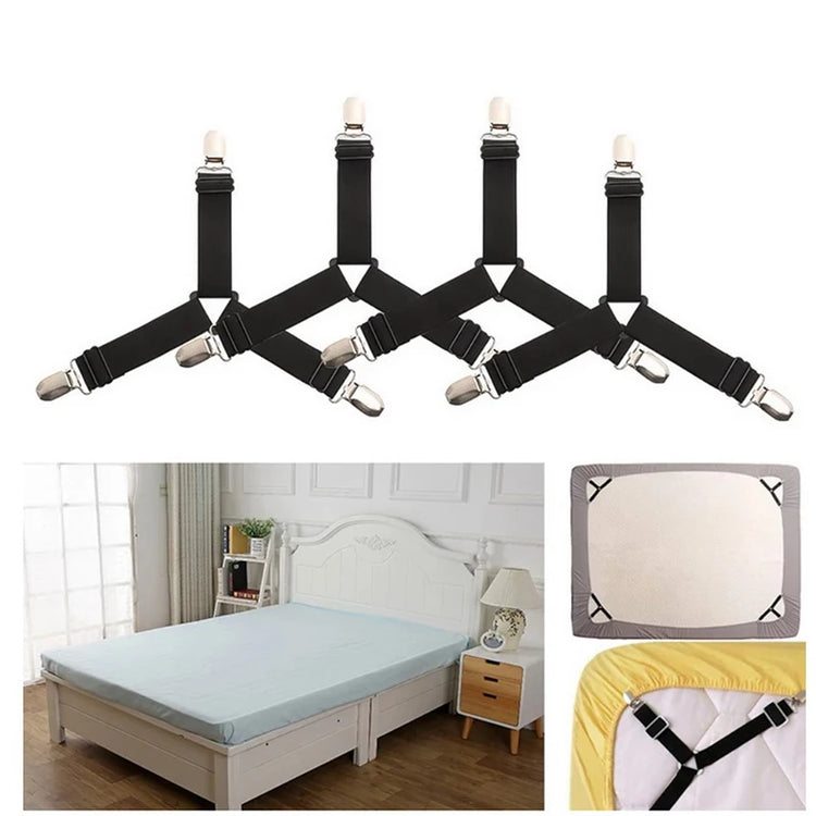 Sangles Premium de maintien pour draps housse avec design triangulaire, élastiques réglables et pinces renforcées pour un lit toujours lisse et sans plis. La livraison prioritaire est offerte !