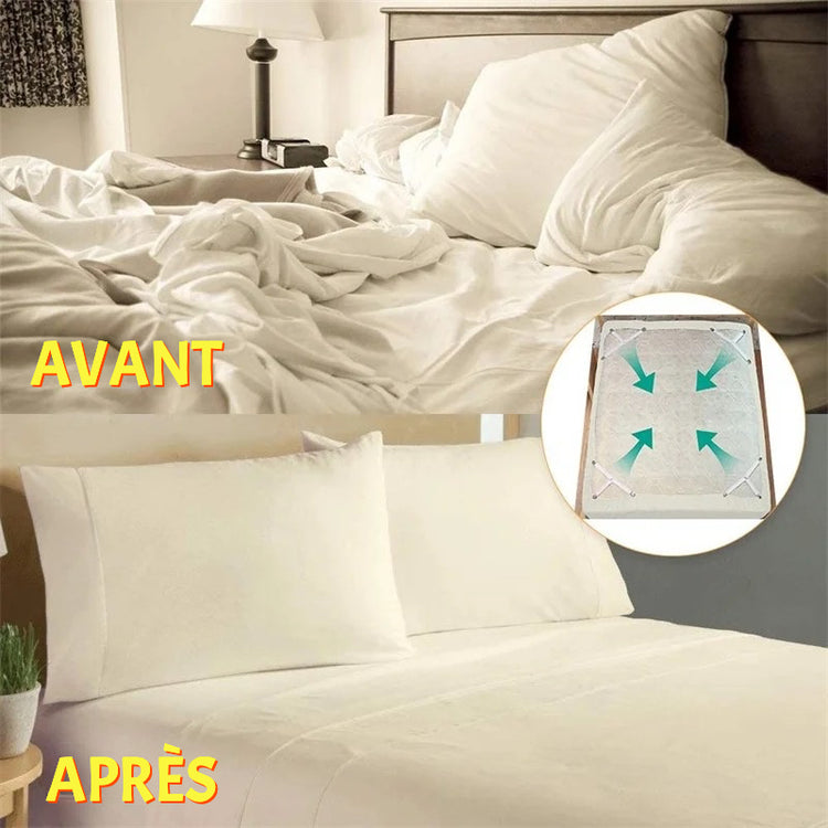 Sangles Premium de maintien pour draps housse avec design triangulaire, élastiques réglables et pinces renforcées pour un lit toujours lisse et sans plis. La livraison prioritaire est offerte !