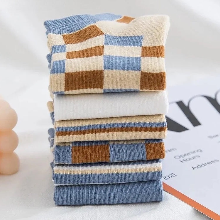 Superbes chaussettes pour femme, à rayures et à carreaux, confortables, douces, respirantes et extensibles, taille unique. Idéales pour le printemps et l'été ! Lot de 6. La livraison prioritaire est offerte !