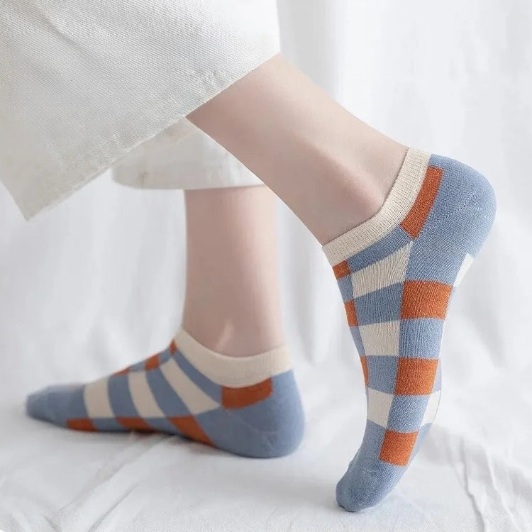 Superbes chaussettes pour femme, à rayures et à carreaux, confortables, douces, respirantes et extensibles, taille unique. Idéales pour le printemps et l'été ! Lot de 6. La livraison prioritaire est offerte !
