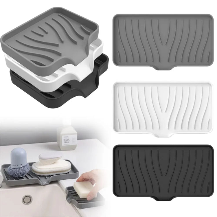 Porte-savon et porte-éponges en silicone avec système auto-drainant, anti-fondant et antidérapant, idéal pour salle de bain, baignoire et cuisine, matériaux durables et polyvalence accrue. La livraison est offerte !