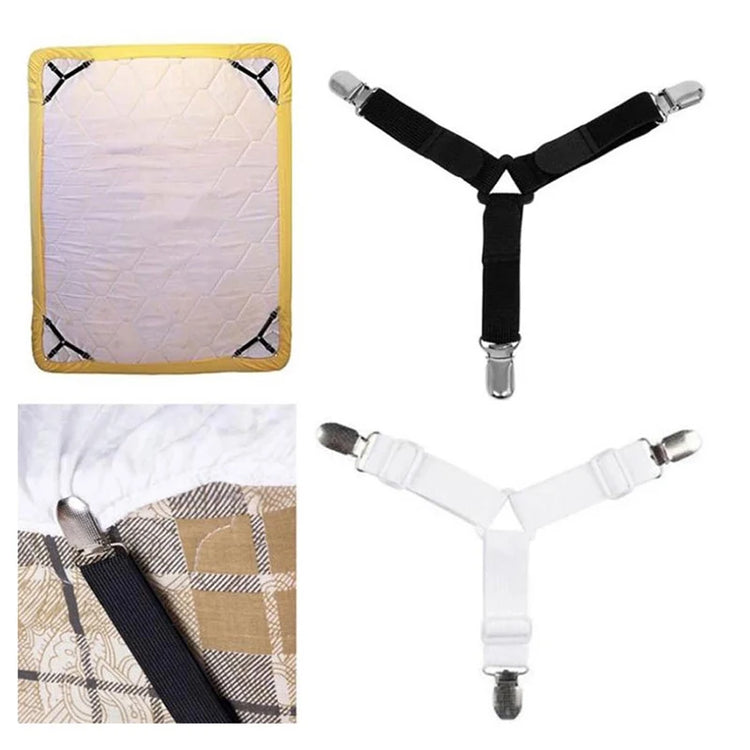 Sangles Premium de maintien pour draps housse avec design triangulaire, élastiques réglables et pinces renforcées pour un lit toujours lisse et sans plis. La livraison prioritaire est offerte !