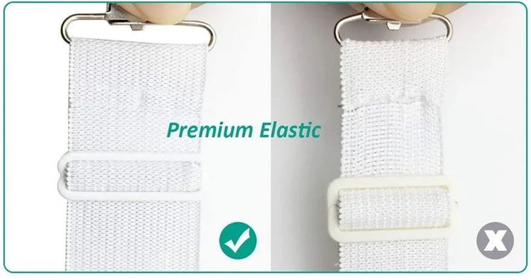 Sangles Premium de maintien pour draps housse avec design triangulaire, élastiques réglables et pinces renforcées pour un lit toujours lisse et sans plis. La livraison prioritaire est offerte !