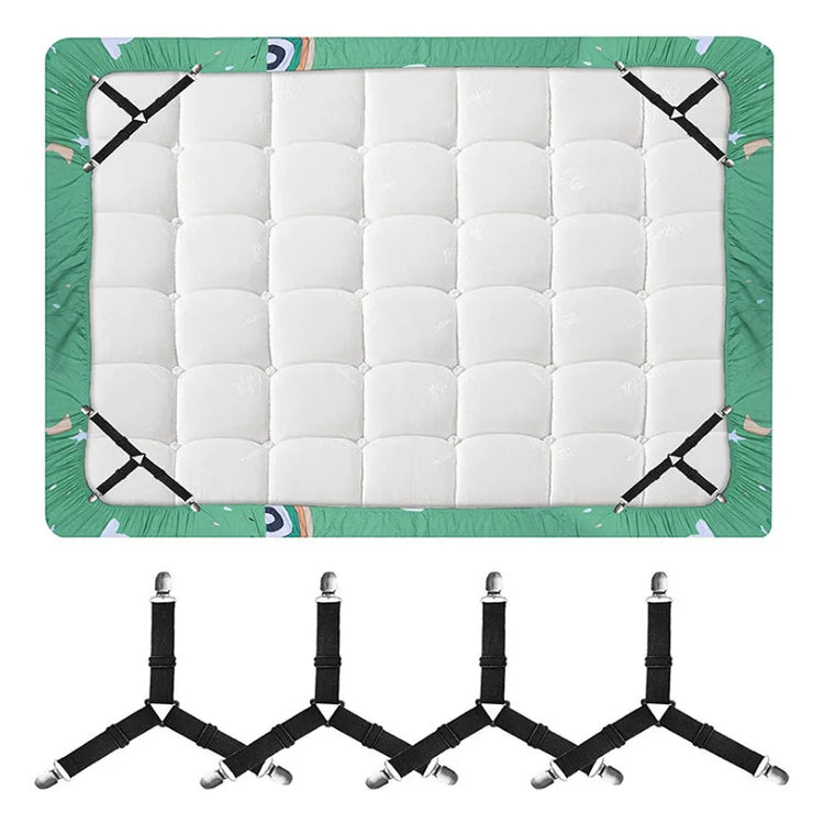 Sangles Premium de maintien pour draps housse avec design triangulaire, élastiques réglables et pinces renforcées pour un lit toujours lisse et sans plis. La livraison prioritaire est offerte !
