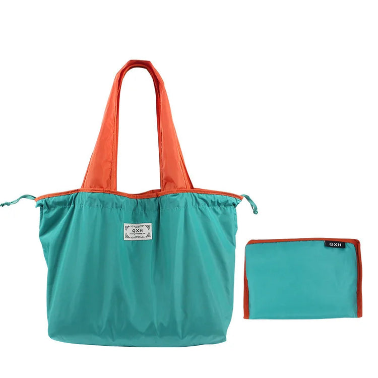 Grand sac shopping pliable et réutilisable en tissu léger – Cabas bicolore à anses longues pour courses, sport, yoga, week-end ou travail – Fermeture par cordon coulissant. La livraison prioritaire est offerte !