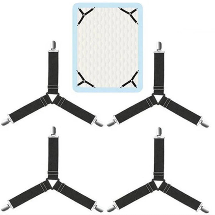 Sangles Premium de maintien pour draps housse avec design triangulaire, élastiques réglables et pinces renforcées pour un lit toujours lisse et sans plis. La livraison prioritaire est offerte !