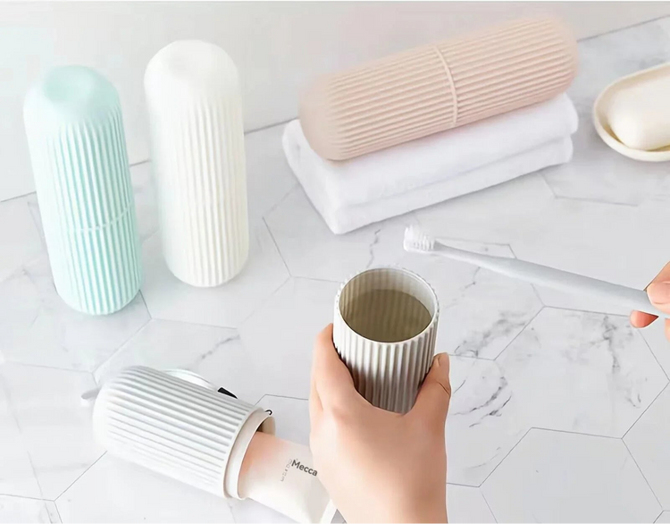Superbe étui pour brosse à dents et dentifrice, boîtier de protection de voyage ou camping, protège de la saleté et des chocs, 2 gobelets de rinçage. La livraison prioritaire est offerte !