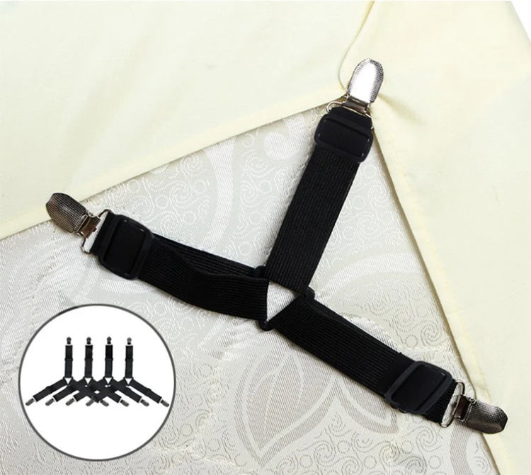 Sangles Premium de maintien pour draps housse avec design triangulaire, élastiques réglables et pinces renforcées pour un lit toujours lisse et sans plis. La livraison prioritaire est offerte !
