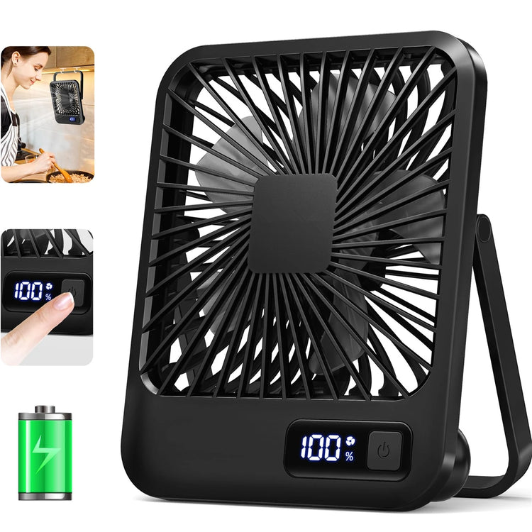 Ventilateur ultra silencieux, rechargeable USB, inclinable à 180°, pliable, affichage de la batterie, 5 vitesses. La livraison prioritaire est offerte !