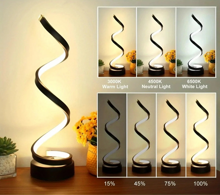 Superbe lampe de table au design spiralé Art Déco – Intensité réglable – Éclairage d’ambiance avec 3 niveaux de blancs. La livraison prioritaire est offerte !