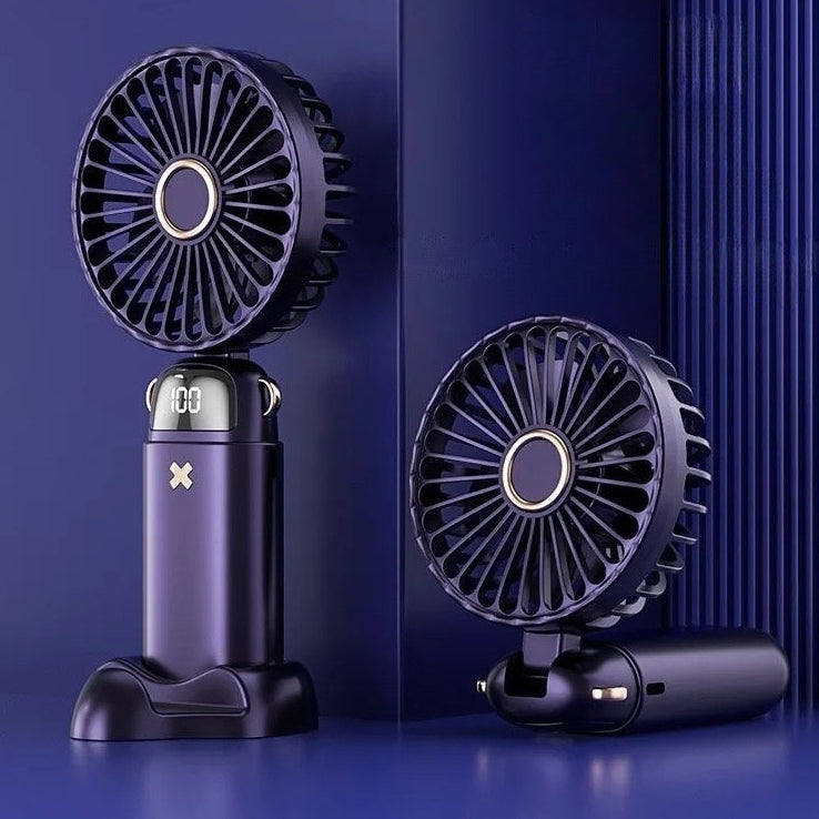 Ventilateur portable à main de 3000mAh - mini ventilateur pliable, à suspendre au cou, 5 vitesses, rechargeable USB, avec support pour téléphone et écran. La livraison prioritaire est offerte !