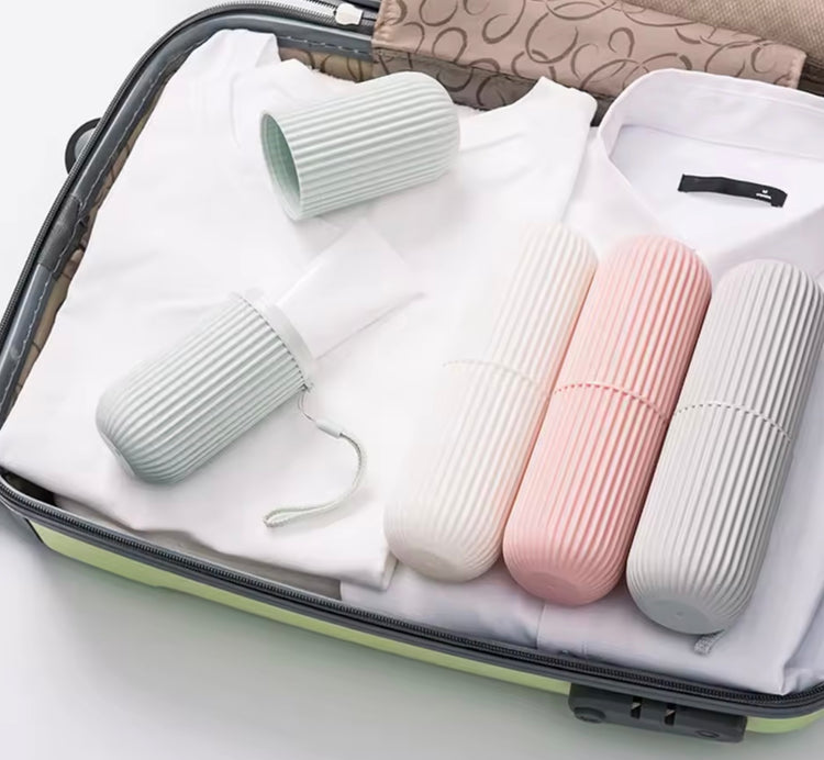 Superbe étui pour brosse à dents et dentifrice, boîtier de protection de voyage ou camping, protège de la saleté et des chocs, 2 gobelets de rinçage. La livraison prioritaire est offerte !