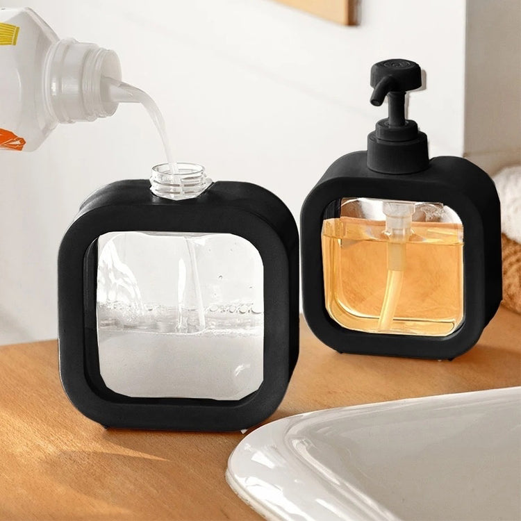 Superbes distributeurs de savon élégants et durables, au design tendance avec un corps transparent et noir, dotés de pompes anti-fuite robustes, écologiques, réutilisables et polyvalents pour la salle de bain et la cuisine. La livraison est offerte !