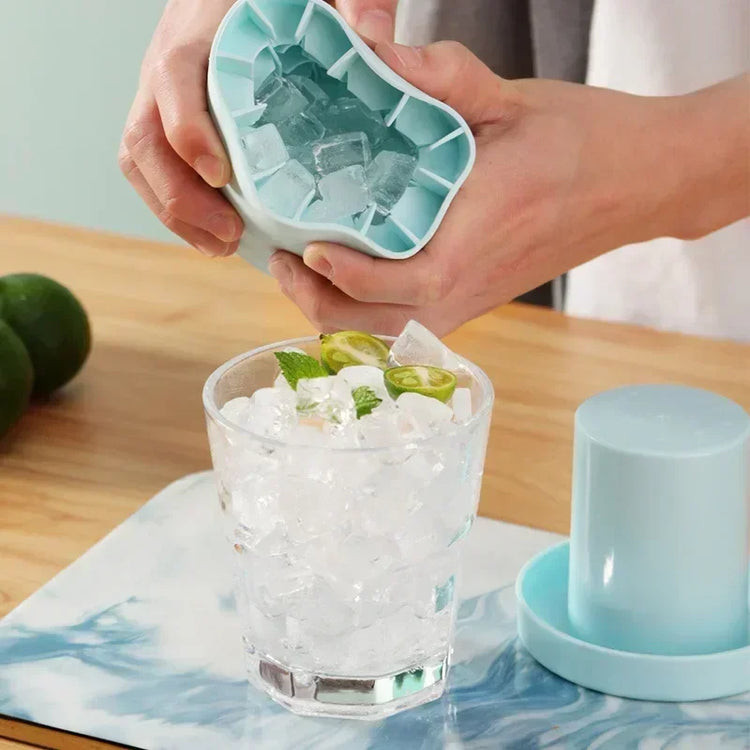 Bac à glaçons cylindrique en silicone avec couvercle scellé, démoulage facile, économise de l'espace, réutilisable et durable, idéal pour cocktails et desserts. La livraison prioritaire est offerte !