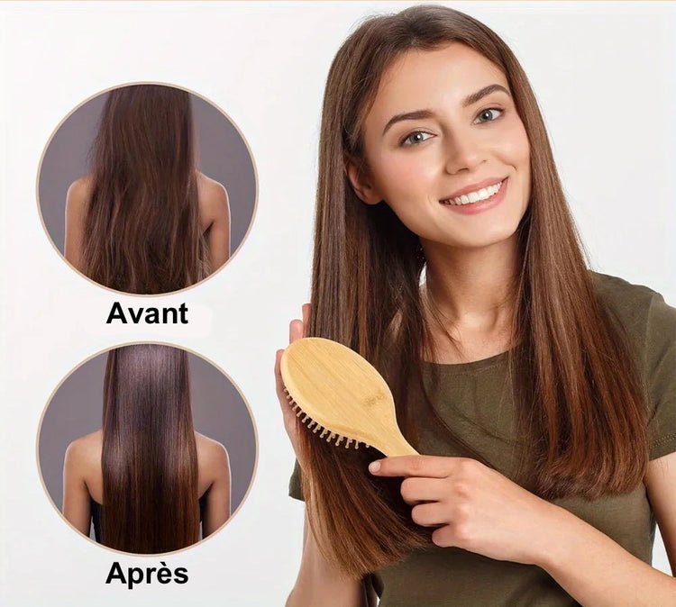 Lot de 4 brosses à cheveux en bambou naturel avec coussin d’air, démêlante antistatique, massage du cuir chevelu, prévient la casse et répartit les huiles naturelles – adaptée à tous types de cheveux, 4 brosses Premium. Livraison offerte !