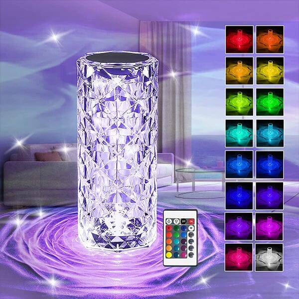 Magnifique lampe de table, 16 couleurs, motifs de roses lumineuses, effet cristal, interrupteur tactile et télécommande incluse. Laissez-vous porter par une ambiance unique. La livraison prioritaire est offerte !