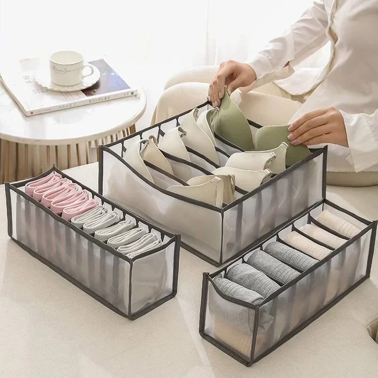 Jolis paniers cendrés pour sous-vêtements et bas, utilisations multiples, pratiques et lavables. La livraison est offerte!