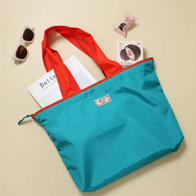 Grand sac shopping pliable et réutilisable en tissu léger – Cabas bicolore à anses longues pour courses, sport, yoga, week-end ou travail – Fermeture par cordon coulissant. La livraison prioritaire est offerte !