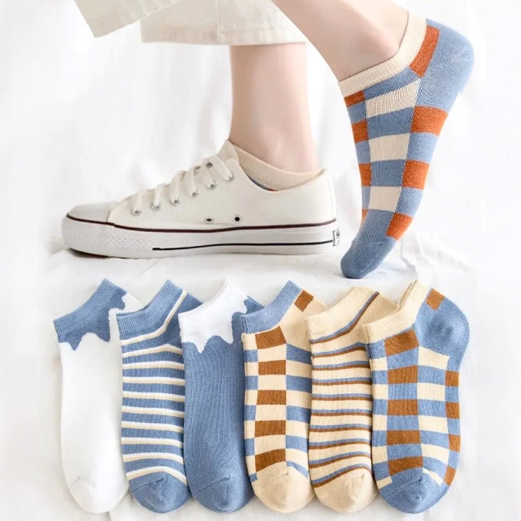 Superbes chaussettes pour femme, à rayures et à carreaux, confortables, douces, respirantes et extensibles, taille unique. Idéales pour le printemps et l'été ! Lot de 6. La livraison prioritaire est offerte !