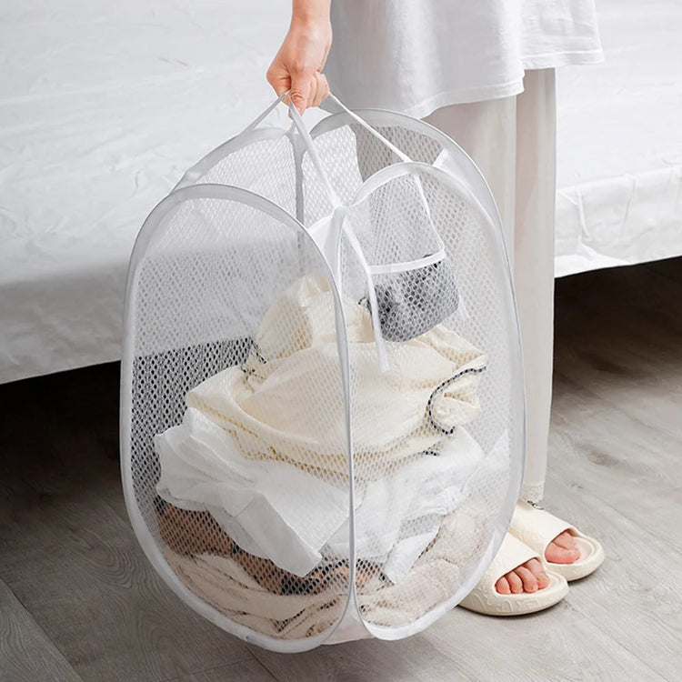 Joli panier à linge vertical pliable avec poche latérale, 46x30x30 cm, pour buanderie, camping, chambres d'enfants, léger, durable, avec poignées robustes pour un transport facile. La livraison prioritaire est offerte !