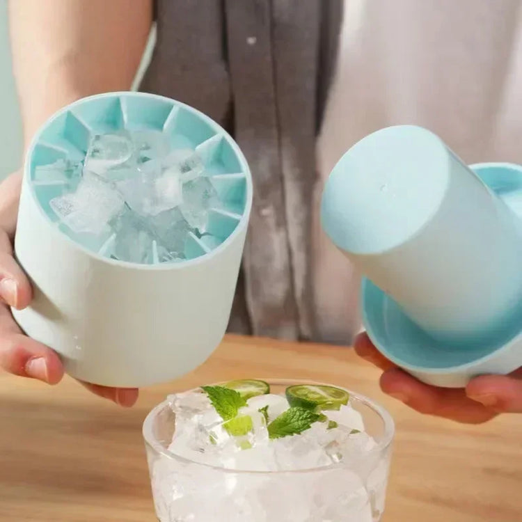 Bac à glaçons cylindrique en silicone avec couvercle scellé, démoulage facile, économise de l'espace, réutilisable et durable, idéal pour cocktails et desserts. La livraison prioritaire est offerte !