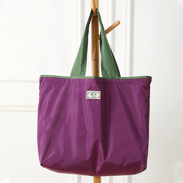Grand sac shopping pliable et réutilisable en tissu léger – Cabas bicolore à anses longues pour courses, sport, yoga, week-end ou travail – Fermeture par cordon coulissant. La livraison prioritaire est offerte !