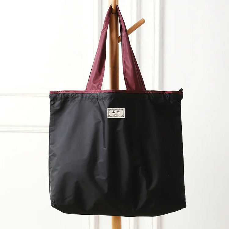 Grand sac shopping pliable et réutilisable en tissu léger – Cabas bicolore à anses longues pour courses, sport, yoga, week-end ou travail – Fermeture par cordon coulissant. La livraison prioritaire est offerte !