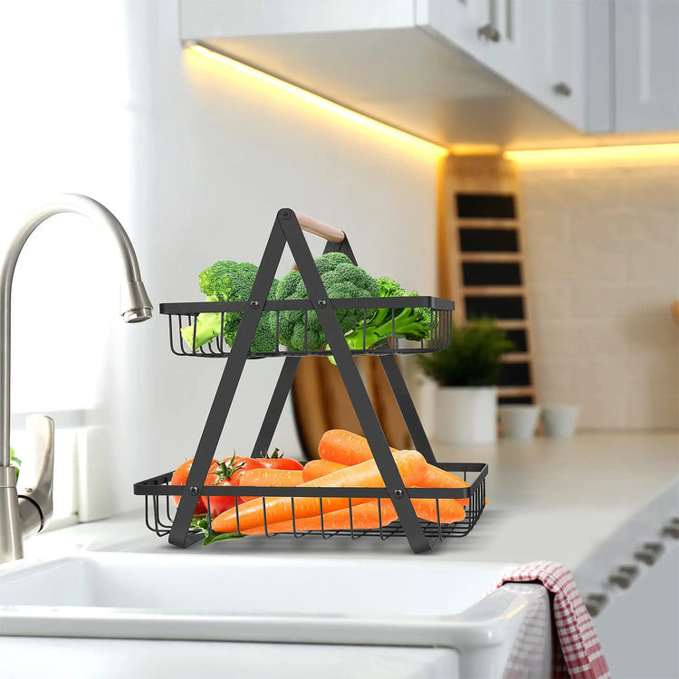 Magnifique panier à fruits et légumes, superposés 2 ou 3 niveaux, avec poignée en bois, design élégant pour cuisine et salle de bain, facile à monter et stable. Produit Top Premium. La livraison prioritaire est offerte!