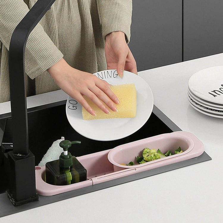 Support d'évier, porte-savon, éponge, torchon, égouttoir réglable, et panier de rangement. Pratique, robuste et ajustable!