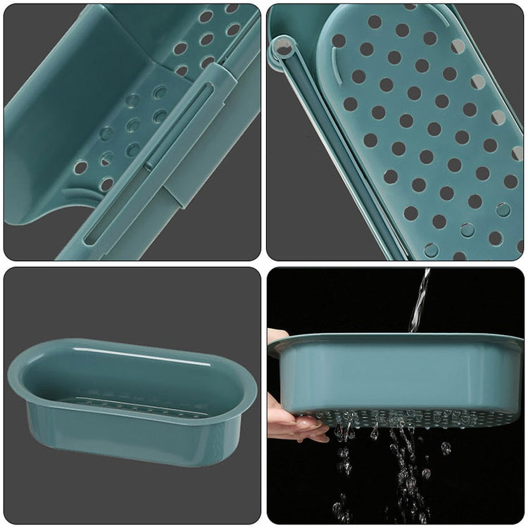 Support d'évier, porte-savon, éponge, torchon, égouttoir réglable, et panier de rangement. Pratique, robuste et ajustable!