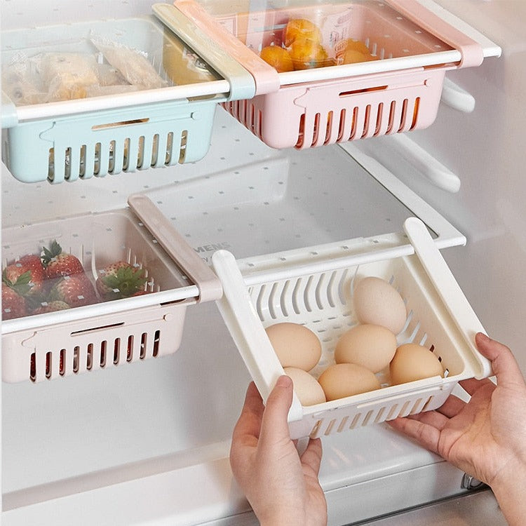 Joli tiroir de rangement pour réfrigérateur, extensible jusqu'à 28,5cm, un essentiel pour bien organiser vos aliments! La livraison est offerte !
