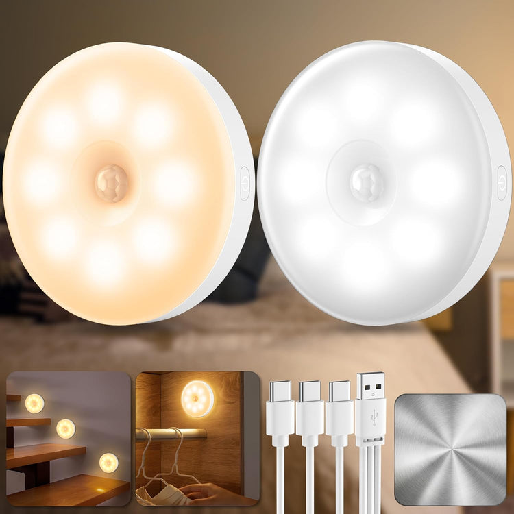 Veilleuse magique à capteur de mouvements, lampe sans fil automatique, pour couloir, cuisine, escalier, chambres, éclairage d'armoire, lumière de nuit. Charge très longue durée. La livraison est offerte!