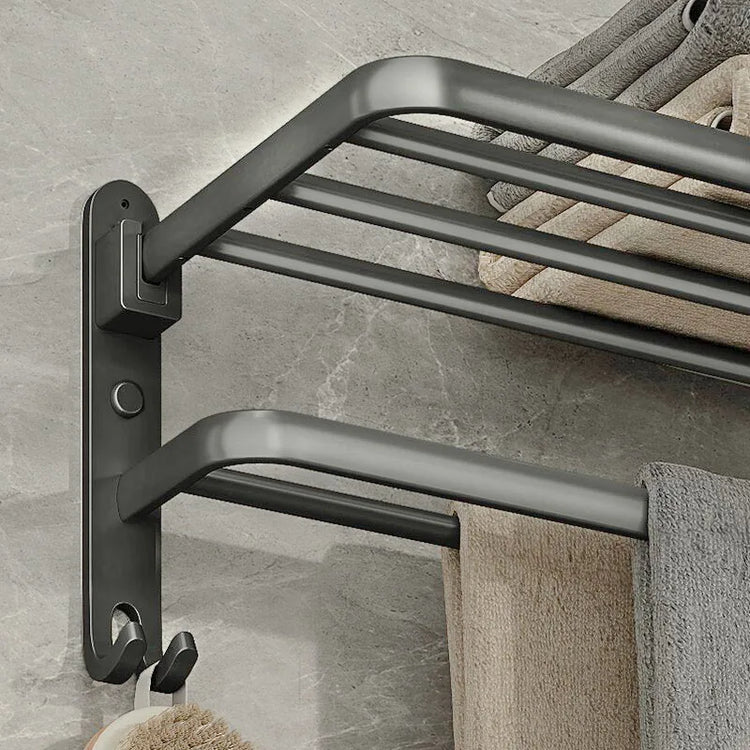 Porte-serviettes mural pliable en acier inoxydable avec barres et crochets, installation adhésive ou par perçage, idéal pour salles de bain et cuisines. La livraison prioritaire est offerte !