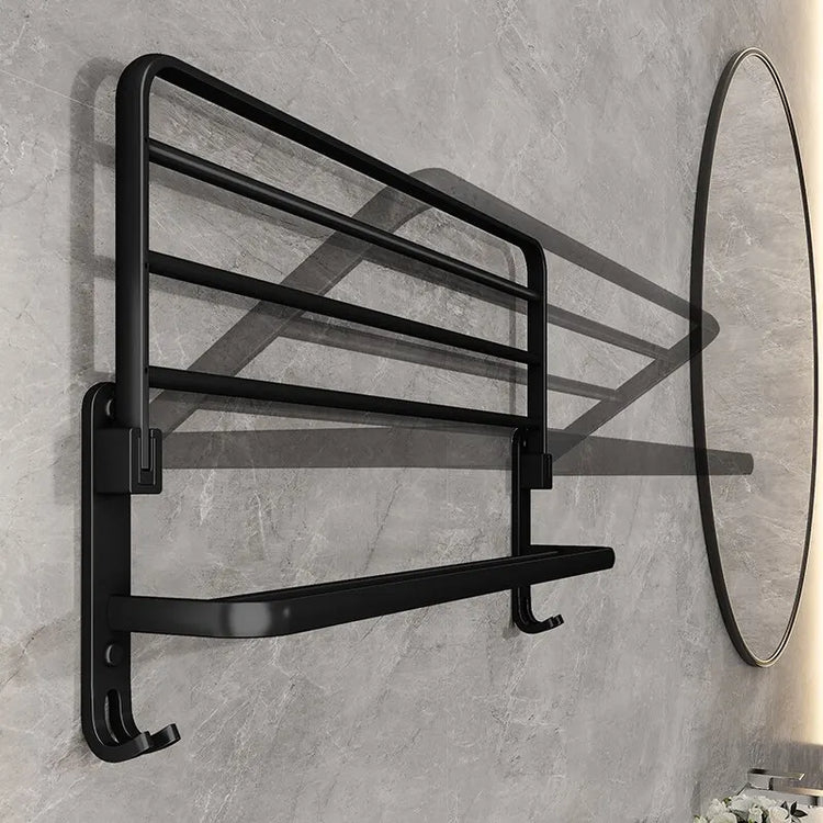 Porte-serviettes mural pliable en acier inoxydable avec barres et crochets, installation adhésive ou par perçage, idéal pour salles de bain et cuisines. La livraison prioritaire est offerte !