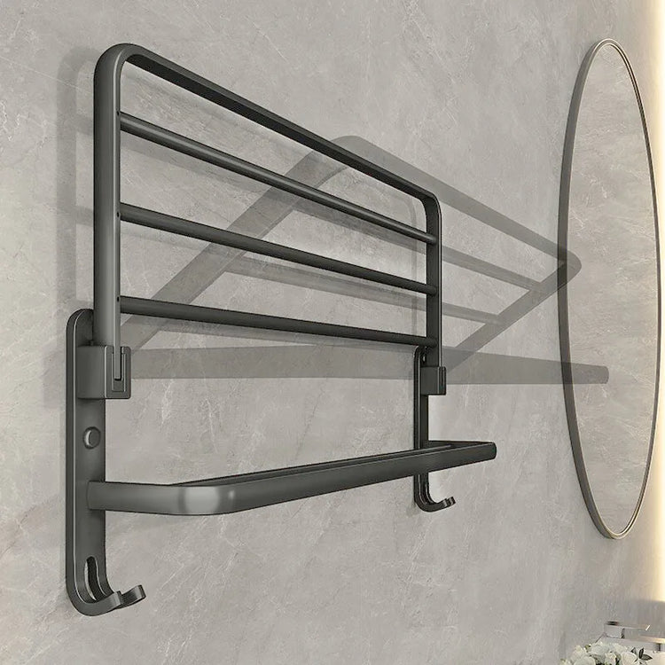 Porte-serviettes mural pliable en acier inoxydable avec barres et crochets, installation adhésive ou par perçage, idéal pour salles de bain et cuisines. La livraison prioritaire est offerte !