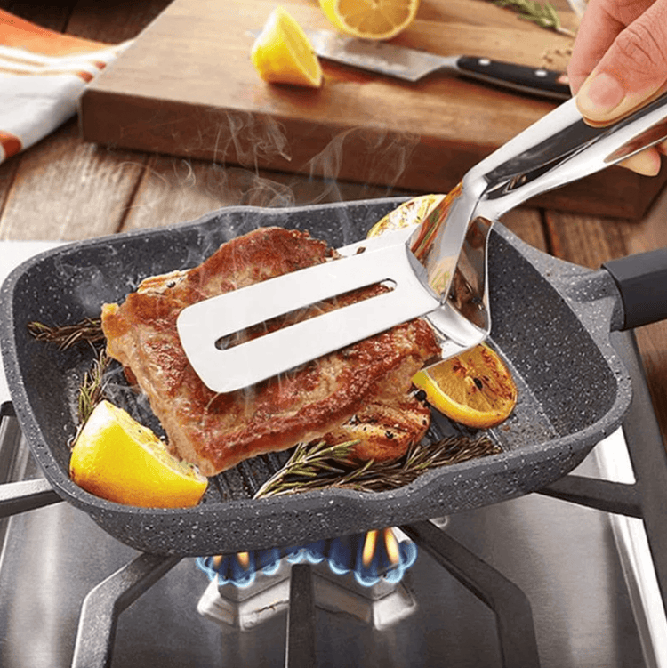 Double pince-spatule multifonction en acier inoxydable. La livraison est offerte !