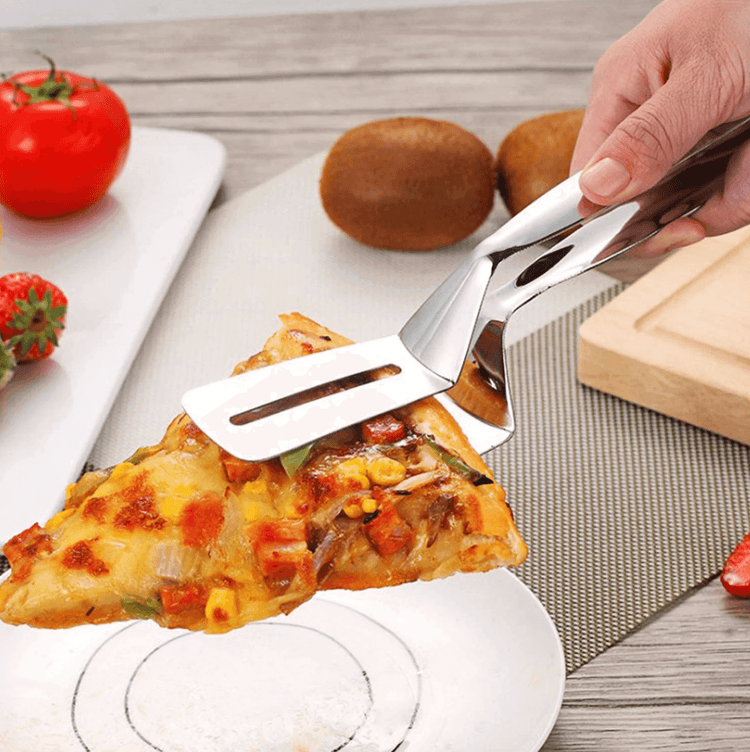 Double pince-spatule multifonction en acier inoxydable. La livraison est offerte !