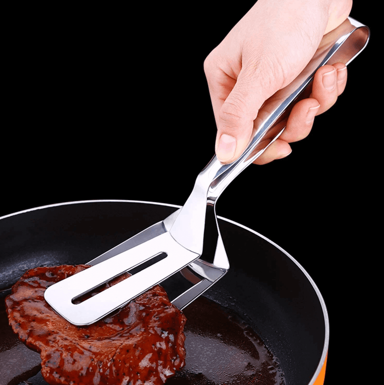 Double pince-spatule multifonction en acier inoxydable. La livraison est offerte !