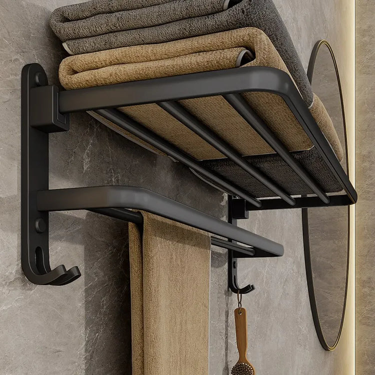 Porte-serviettes mural pliable en acier inoxydable avec barres et crochets, installation adhésive ou par perçage, idéal pour salles de bain et cuisines. La livraison prioritaire est offerte !