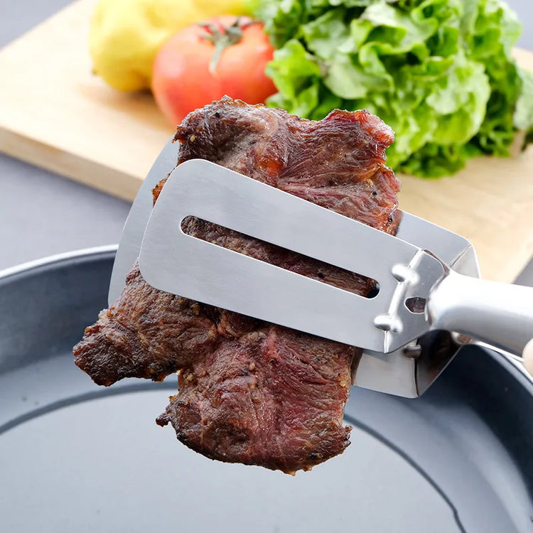 Double pince-spatule multifonction en acier inoxydable. La livraison est offerte !