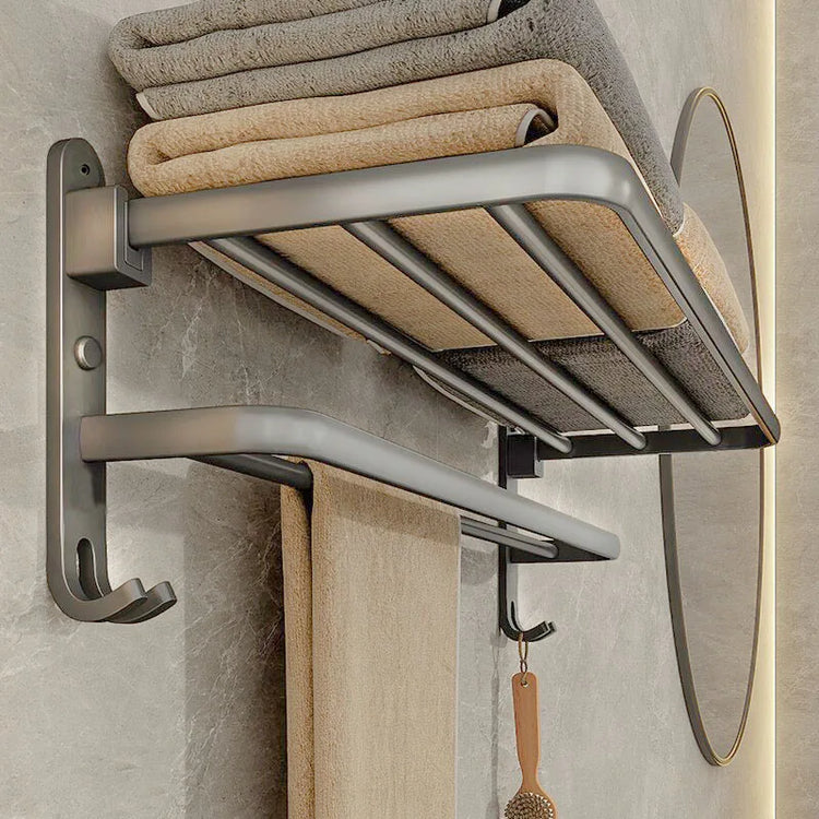 Porte-serviettes mural pliable en acier inoxydable avec barres et crochets, installation adhésive ou par perçage, idéal pour salles de bain et cuisines. La livraison prioritaire est offerte !