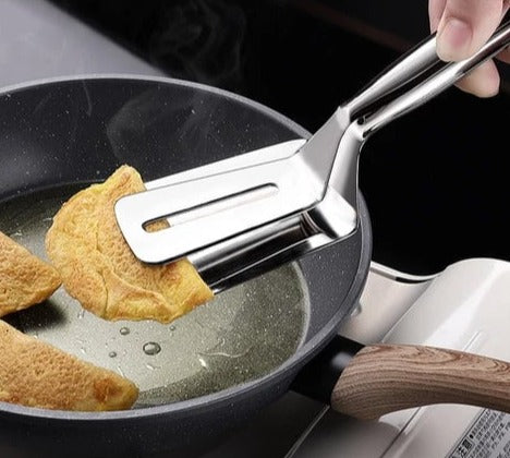 Double pince-spatule multifonction en acier inoxydable. La livraison est offerte !