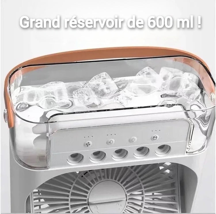 Ventilateur-climatiseur d'air frais, compact, silencieux, 3 vitesses, 3 minuteries, 3 bruines fraîches, 7 couleurs – Idéal près du lit, coin lecture, espace de travail, cuisine, bureau, terrasse, etc. La livraison prioritaire est offerte !